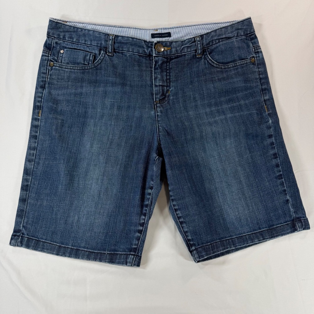 Tommy Hilfiger Womens Denim Bermuda Shorts Medium Wash Stretch Size 14
